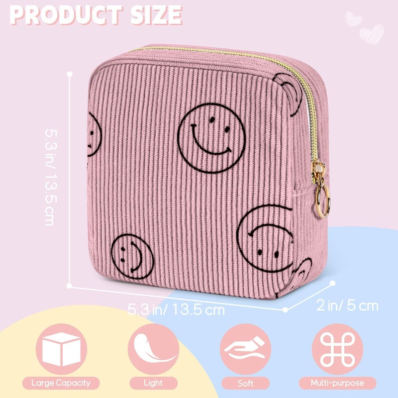 SIDESUGAR Period Bag for Teen Girls Shark Week Pouch Corduroy Portable Sanitary Pad Bags for Period Teen Period Pads Pouch for Panty Liners, Tampons, Menstrual Cup - Beige - Image 2